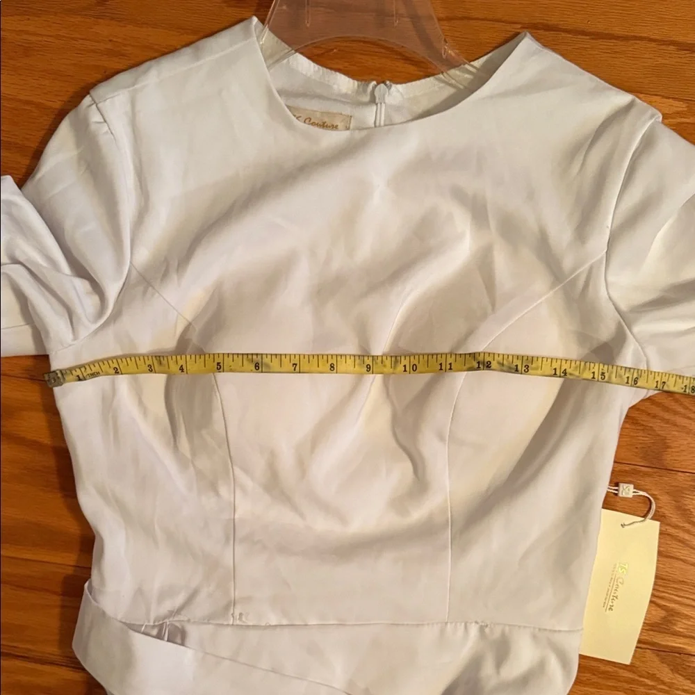 TS Couture Chic Long Sleeve White Dress w/ Bra Cups and flowy veil at waist, NWT